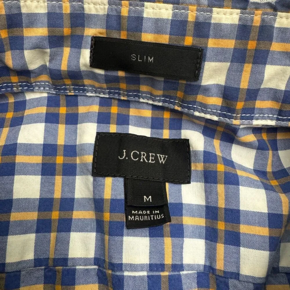 J.Crew Slim Fit Button Down Shirt Mens Medium Blue Orange Plaid Cotton Casual